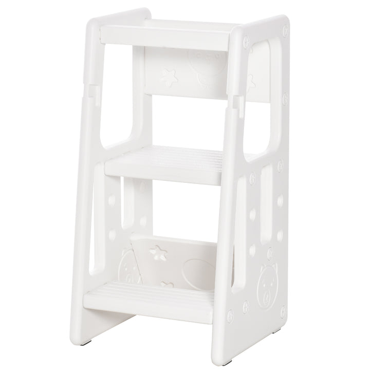 Kids Step Stool Adjustable Standing Platform Toddler Kitchen Stool -Standing Tower for Kids Kitchen Learning w/ Three Adjustable Heights, White