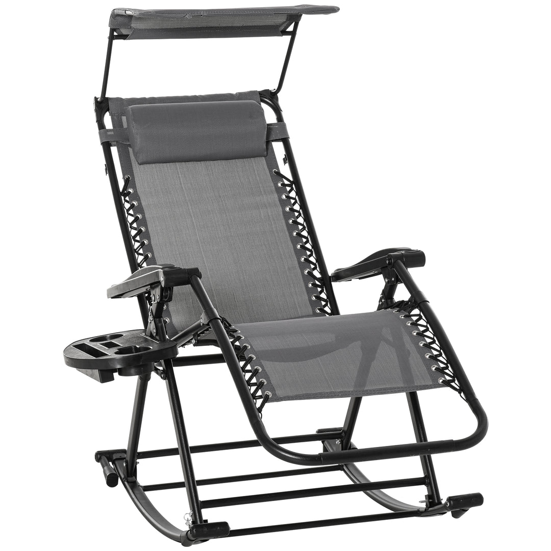 Garden Rocking Chair Folding Recliner Outdoor Adjustable Sun Lounger - Grey