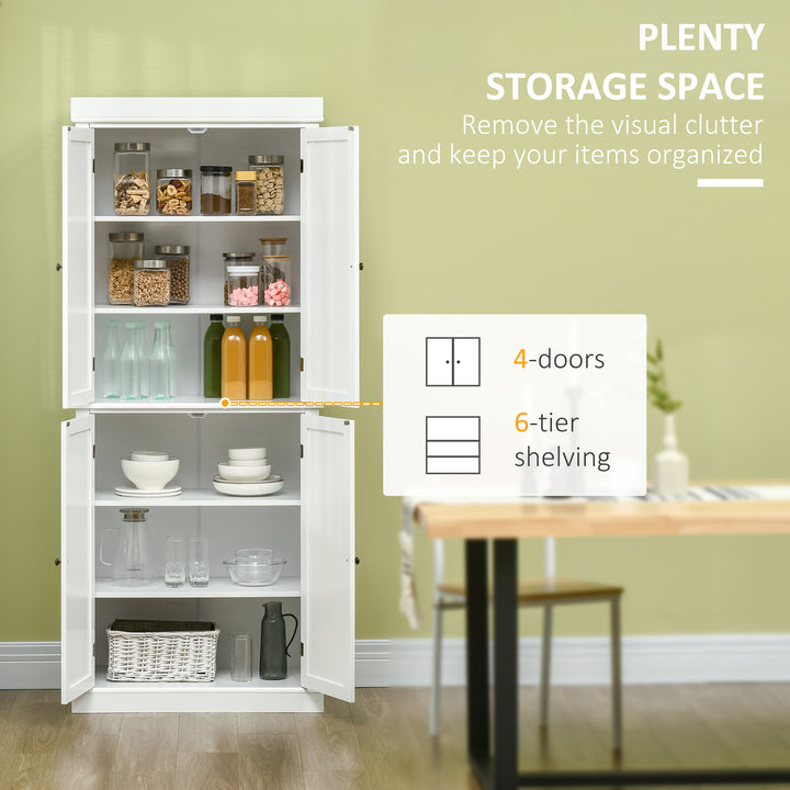 Freestanding Kitchen Cupboard with 4 Doors, Storage Cabinet with 6-Tier Shelving and 4 Adjustable Shelves, White