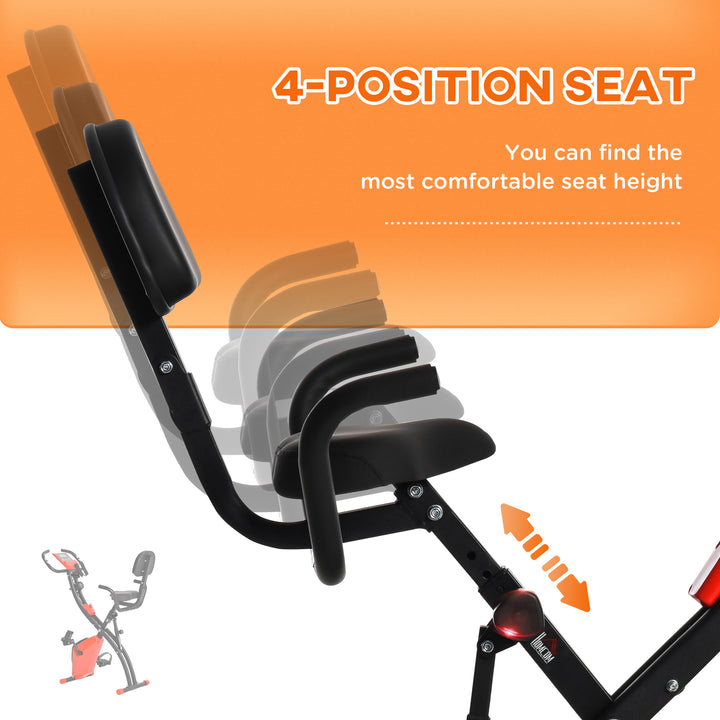 HOMCOM 2-In-1 Upright Exercise Recumbent Bike Adjustable Resistance Stationary Fitness Home Gym Foldable w/ Armrests LCD Monitor Cycling Wheels Red