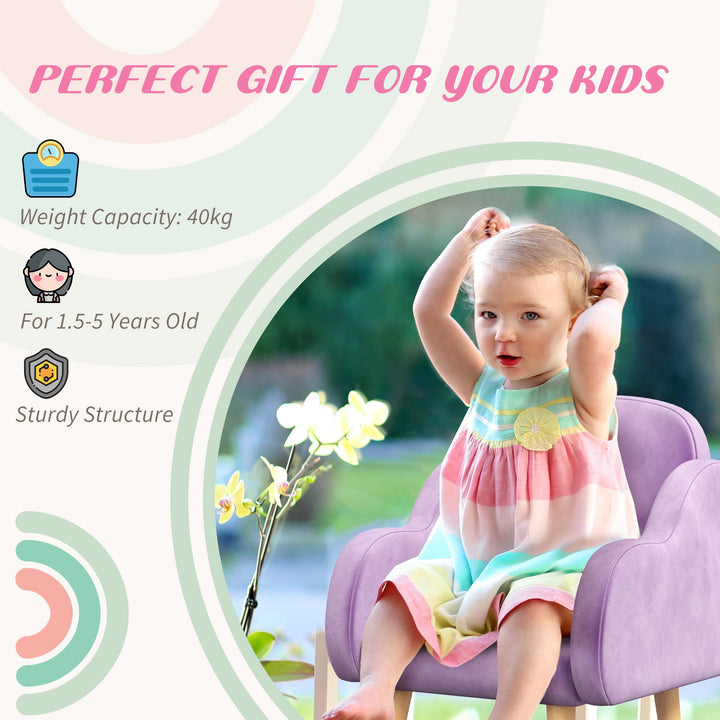 Cloud Shape Toddler Armchair, Ergonomically Designed Kids Chair, Comfy Children Playroom Mini Sofa for Relaxing, for Ages 1.5-5 Years - Purple