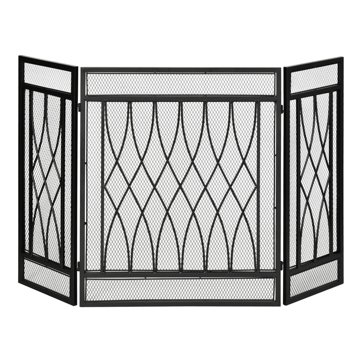 HOMCOM 3-Panel Folding Fireplace Screen, Metal Mesh Fire Spark Guard, 126L x 3W x 80H cm-Black
