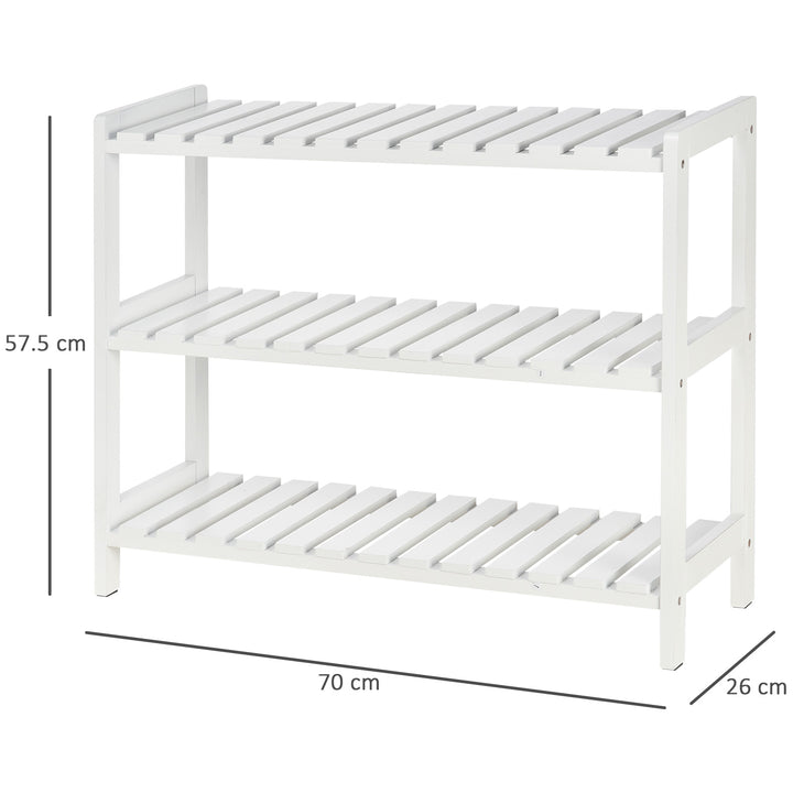 3-Tier Shoe Rack Wood Frame Slatted Shelves Spacious Open Hygienic Storage Home Hallway Furniture Family Guests 70L x 26W x 57.5H cm - White