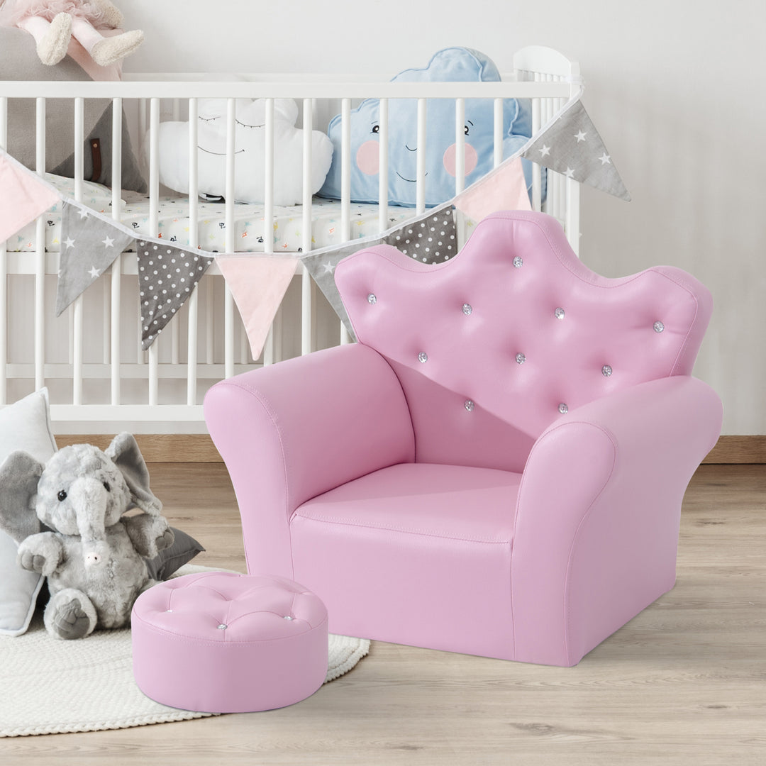 Children Kids Sofa Set Armchair Chair Seat with Free Footstool PU Leather Pink
