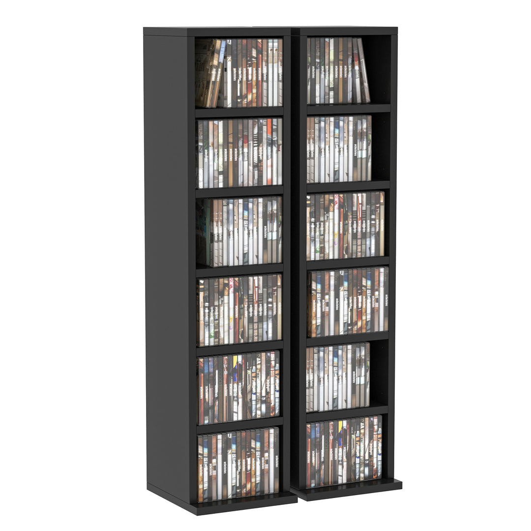 HOMCOM 204 CD Media Display Shelf Unit Set of 2 Blu-Ray DVD Tower Rack w/ Adjustable Shelves Bookcase Storage Organiser, Black
