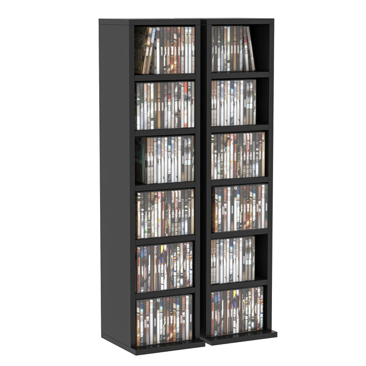 HOMCOM 204 CD Media Display Shelf Unit Set of 2 Blu-Ray DVD Tower Rack w/ Adjustable Shelves Bookcase Storage Organiser, Black