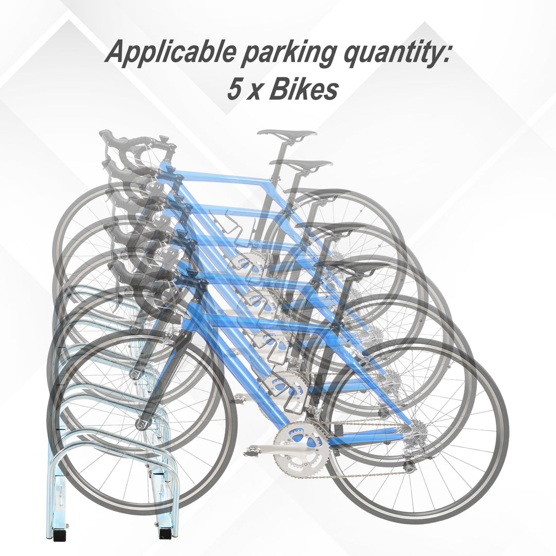 HOMCOM Bike Stand Parking Rack Floor or Wall Mount Bicycle Cycle Storage Locking Stand (5 Racks, Silver)