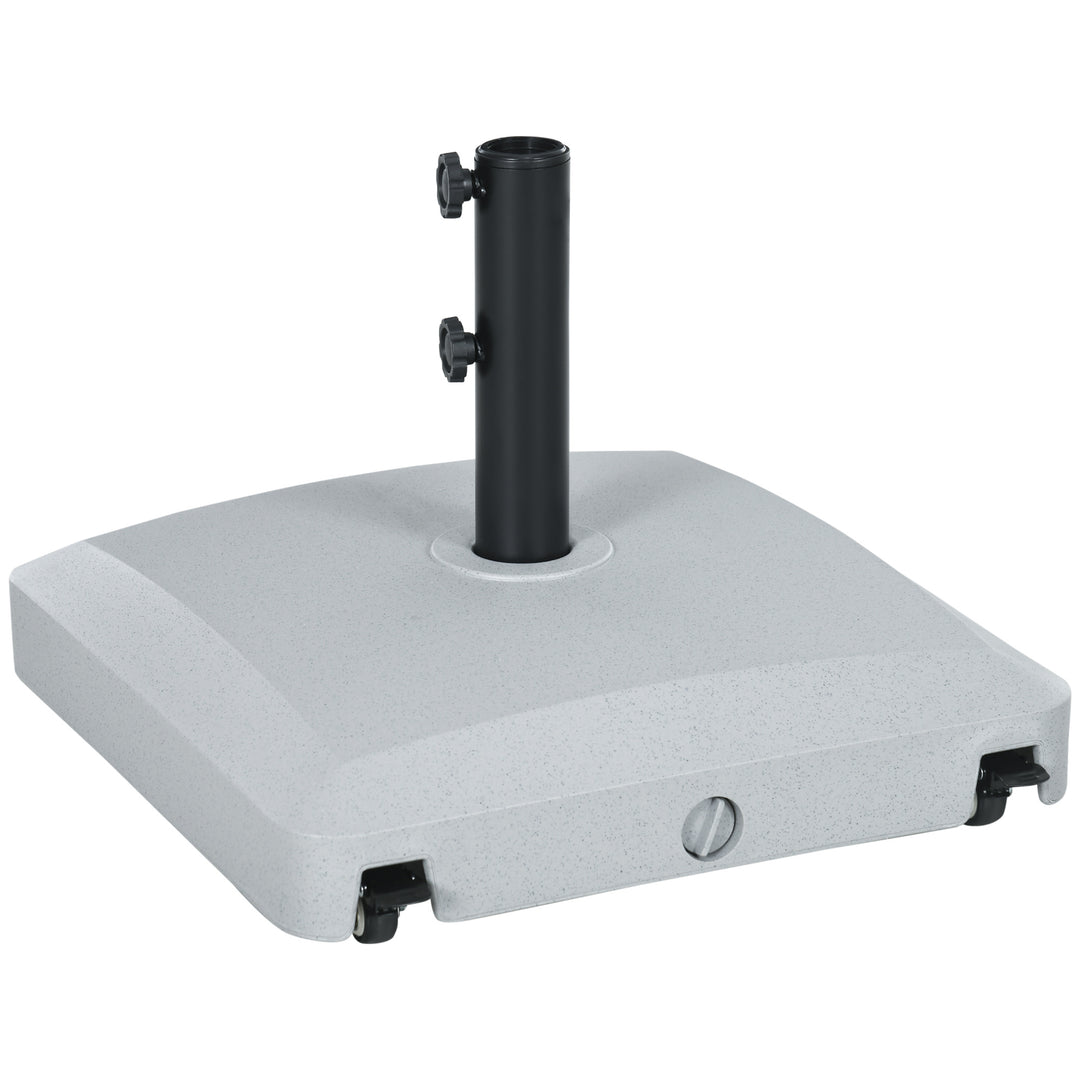 Garden Parasol Base Holder, 24kg Water or 30kg Sand Filled, Outdoor Market Umbrella Stand Weight with Wheels and Brakes, Grey