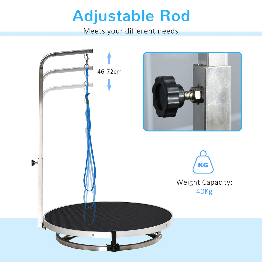 PawHut Rotatable Pet Grooming Tablewith Adjustable Arm Non-Slip Tabletop Locking System Aluminium Steel Frame Safety Leash Φ55 Black
