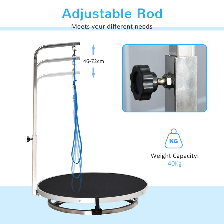 PawHut Rotatable Pet Grooming Tablewith Adjustable Arm Non-Slip Tabletop Locking System Aluminium Steel Frame Safety Leash Φ55 Black