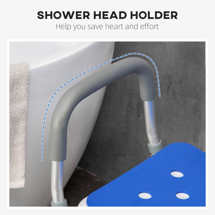 EVA Padded Shower Chair for the Elderly and Disabled, Height Adjustable Shower Stool with Back and Arms, 4 Suction Foot Pads, Blue
