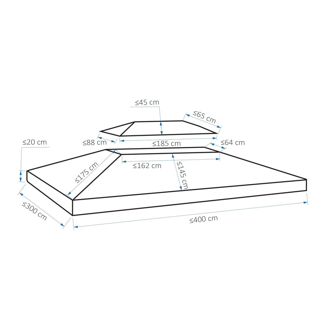 3x4m Gazebo Replacement Roof Canopy 2 Tier Top UV Cover Garden Patio Outdoor Sun Awning Shelters Deep Grey (TOP ONLY)