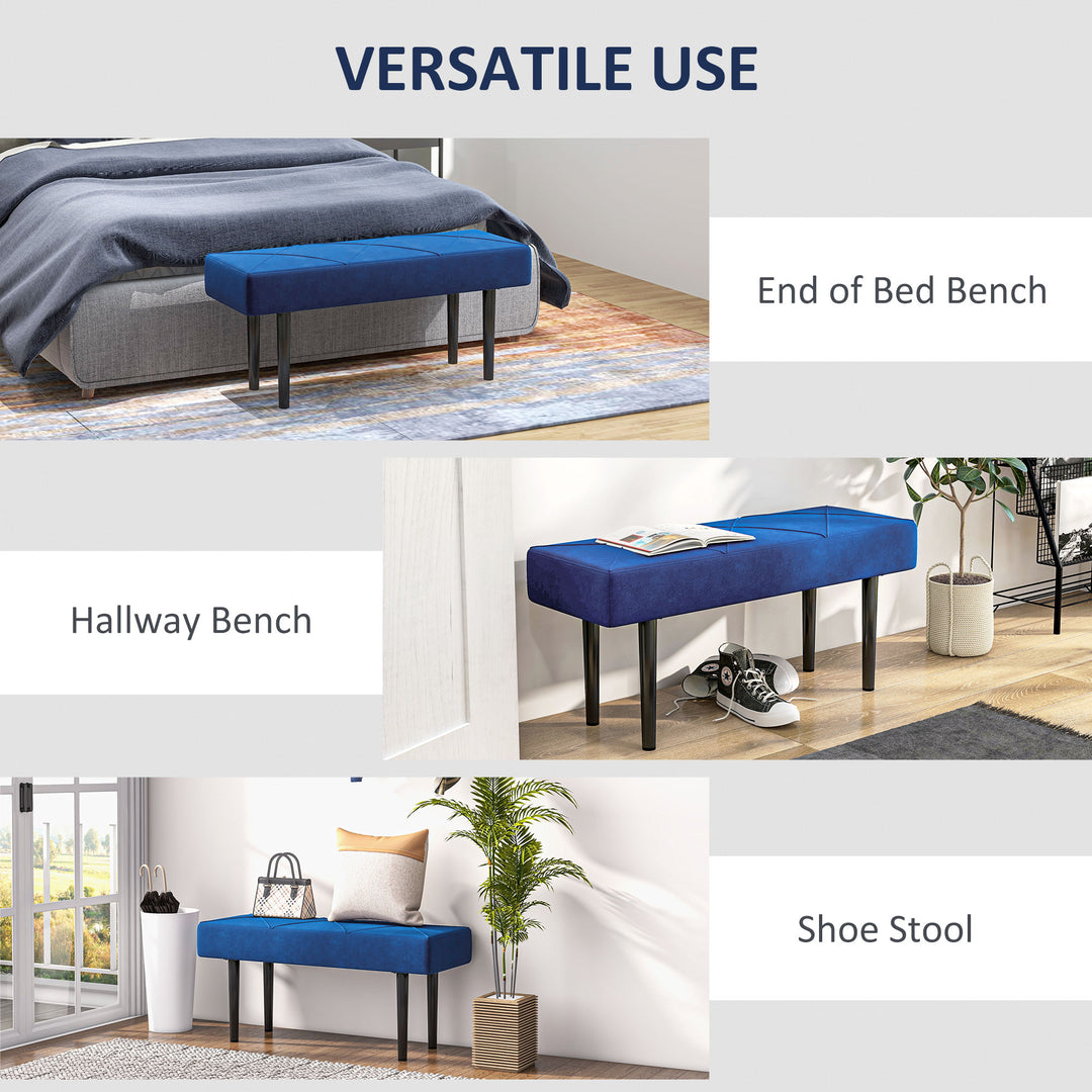 End of Bed Bench with X-Shape Design and Steel Legs, Upholstered Hallway Bench for Bedroom, Blue