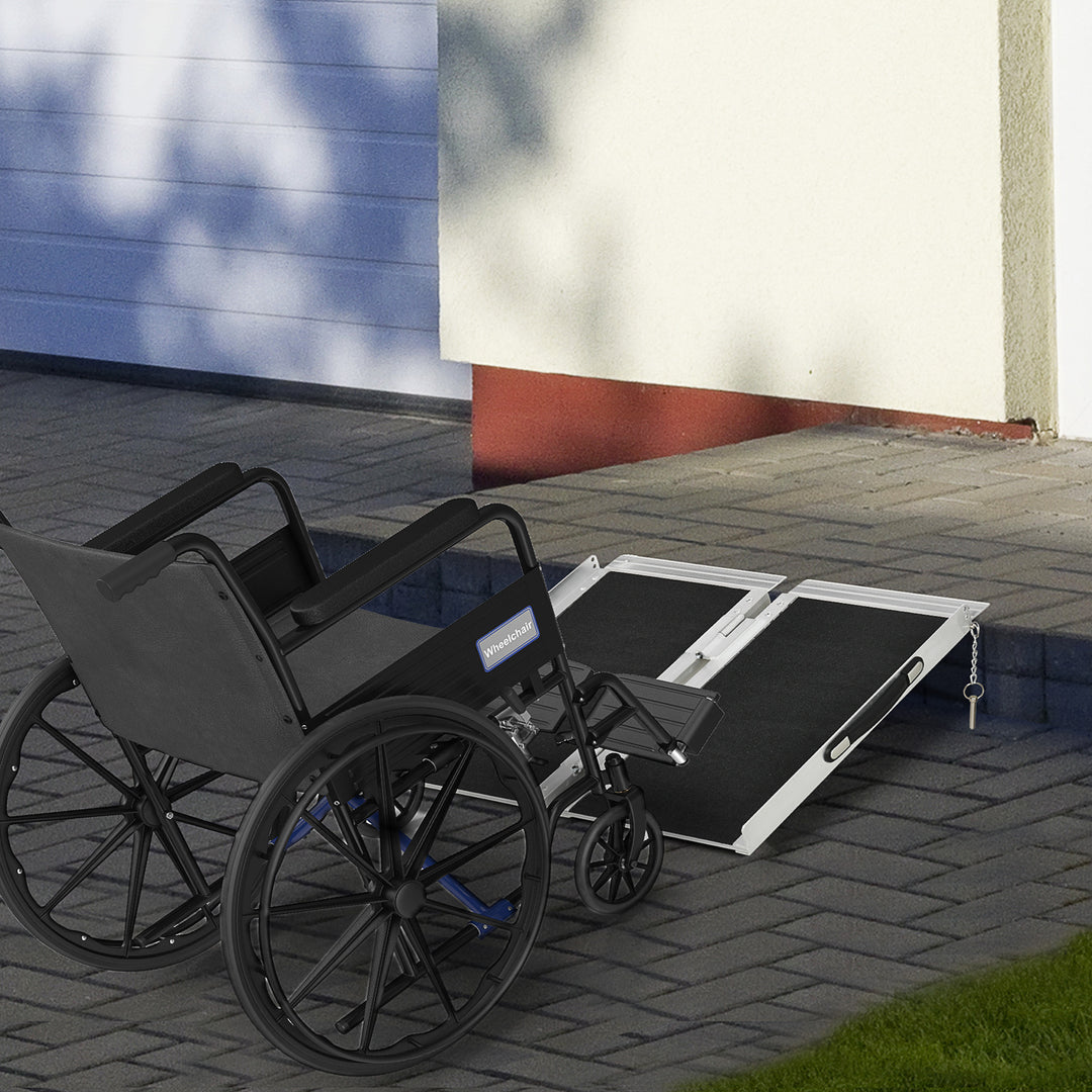 Textured Aluminum Folding Wheelchair Ramp, 61 x 72 cm Portable Threshold Ramp, for Doorways, Home, Steps, Stairs