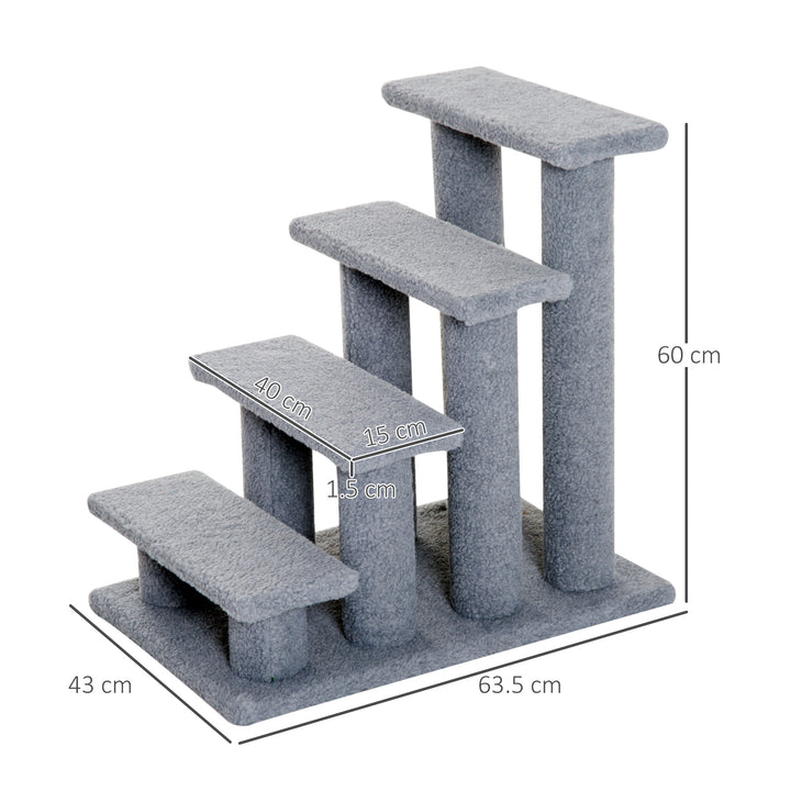PawHut Pet Stairs 4 Steps for Sofa Tall Bed Dog Cat Little Older Animal Climb Ladder Portable Pet Access Assistance 63.5x43x60cm Grey