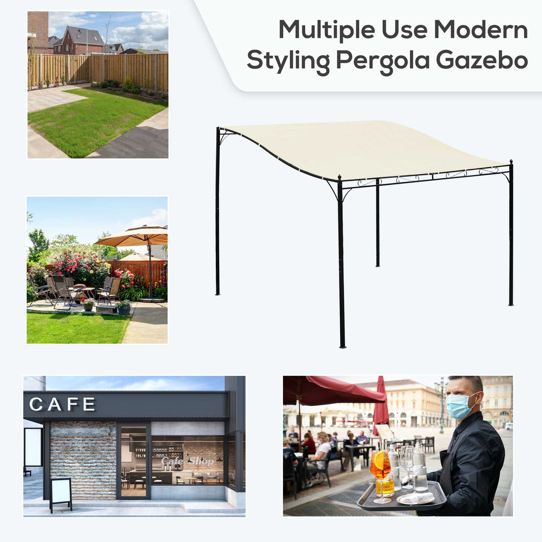 Elegant Pergola Gazebo Metal Frame Elegant Scrolling Weather-Resistant Canopy Sun Rain Shade Garden Outdoor Shelter 3x3(m), Cream White