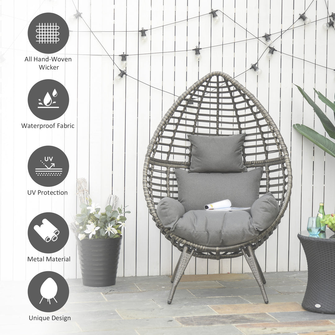 Outdoor Indoor Rattan Egg Chair Wicker Weave Teardrop Chair with Cushion Grey