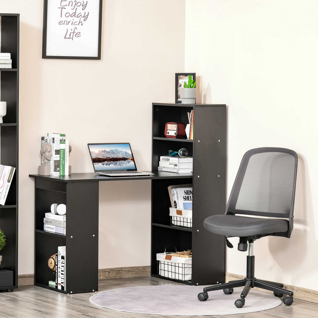 Modern Computer Desk Bookshelf  Writing Table Workstation PC Laptop Study Home Office 6 Shelves Black
