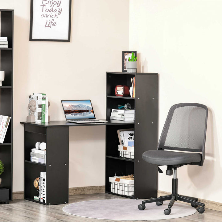 Modern Computer Desk Bookshelf  Writing Table Workstation PC Laptop Study Home Office 6 Shelves Black