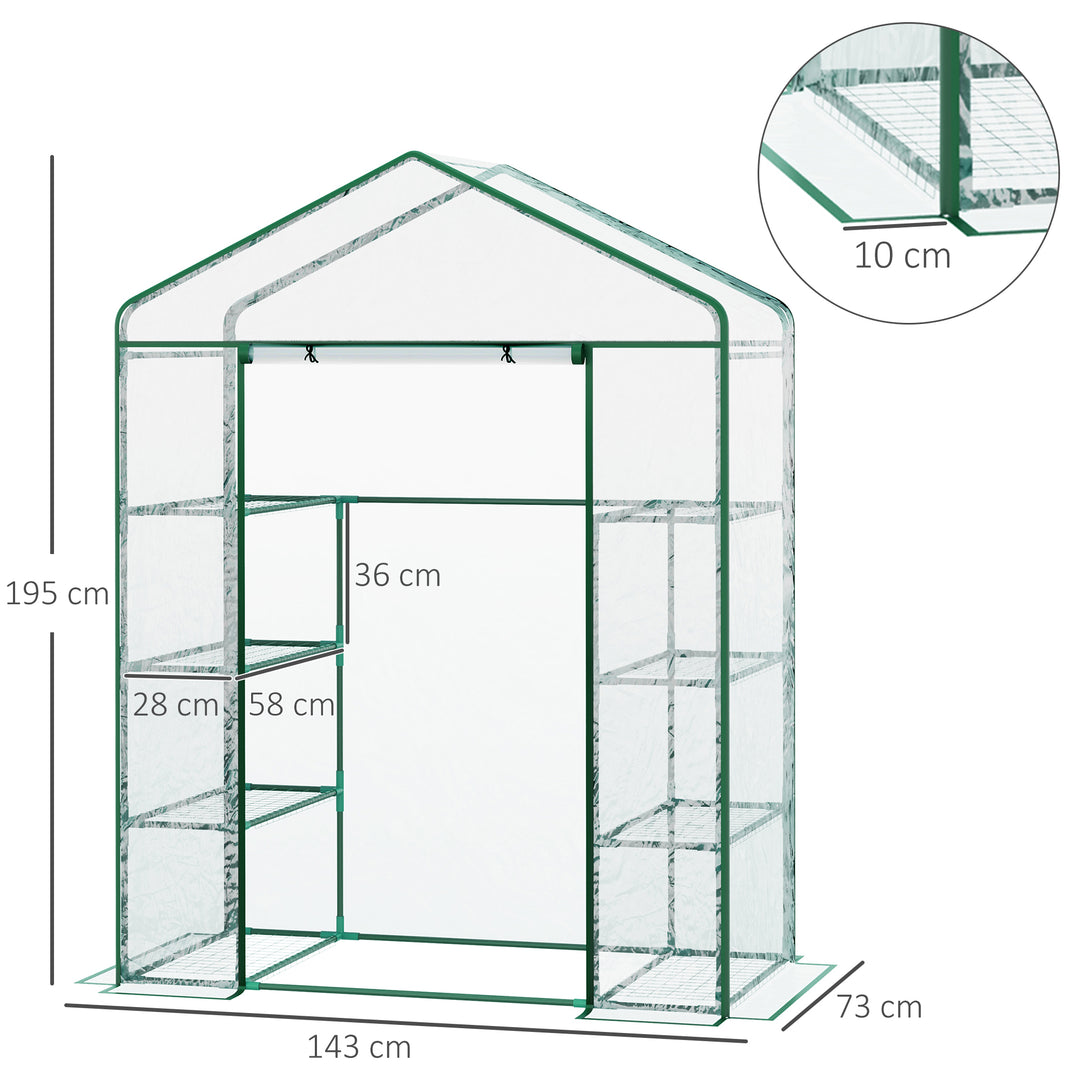 Outsunny 4 Tiers 8 Shelves Metal Frame Walk in Portable Greenhouse Transparent 143 L x 73W x 195H cm