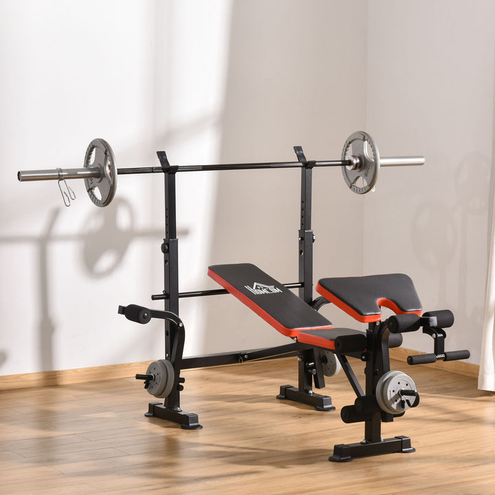 Adjustable Weight Bench with Leg Developer Barbell Rack for Weight Lifting and Strength Training Multifunctional Workout Station
