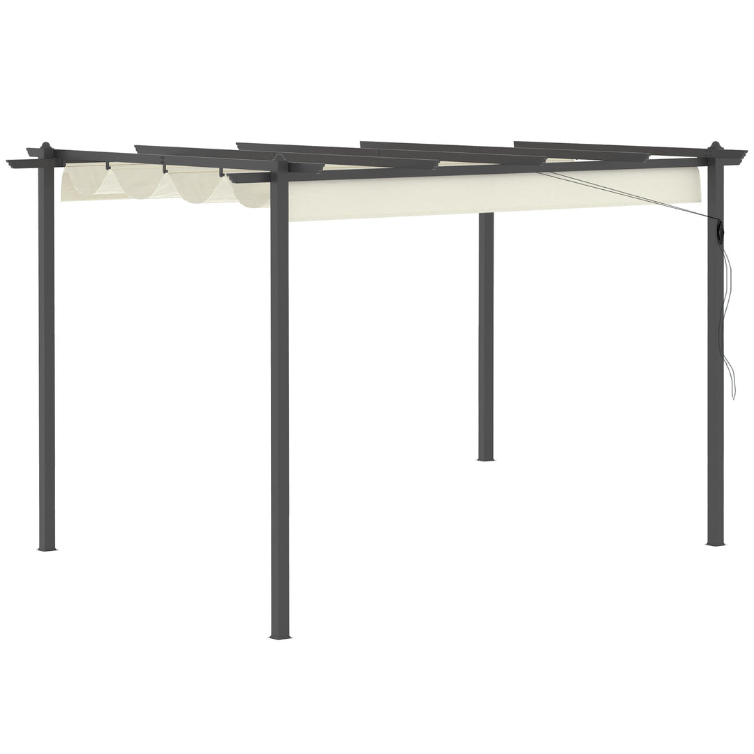 Aluminum Pergola Gazebo Garden Shelter with Retractable Roof Canopy 4x3m - Cream White