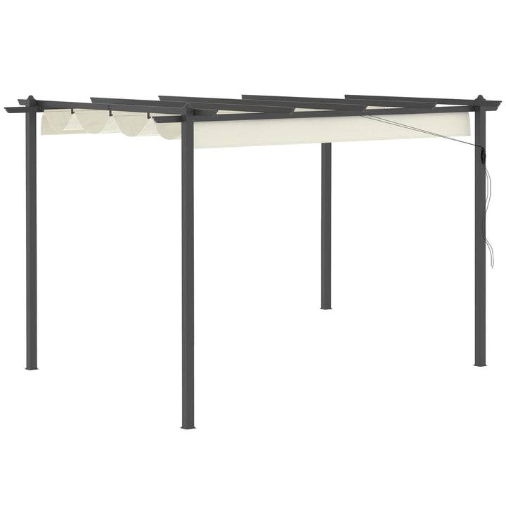 Aluminum Pergola Gazebo Garden Shelter with Retractable Roof Canopy 4x3m - Cream White