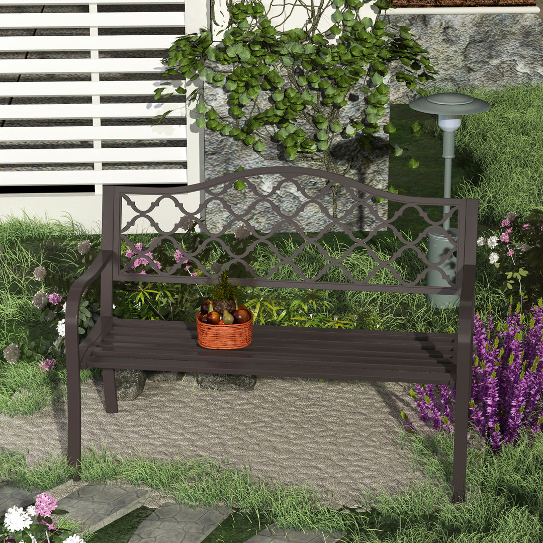 Outdoor Garden Bench Antique Style Cast Iron 2 Seater Patio Porch Park Loveseat Chair Seater - Brown