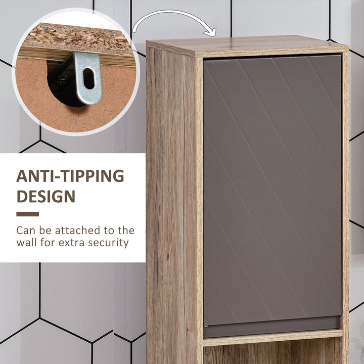 Freestanding Bathroom Storage Cabinet w/ 2 Cupboards 2 Compartments Home Organisation Anti-Tipping Elevated Base 30L x 24W x 170Hcm Grey&Brown