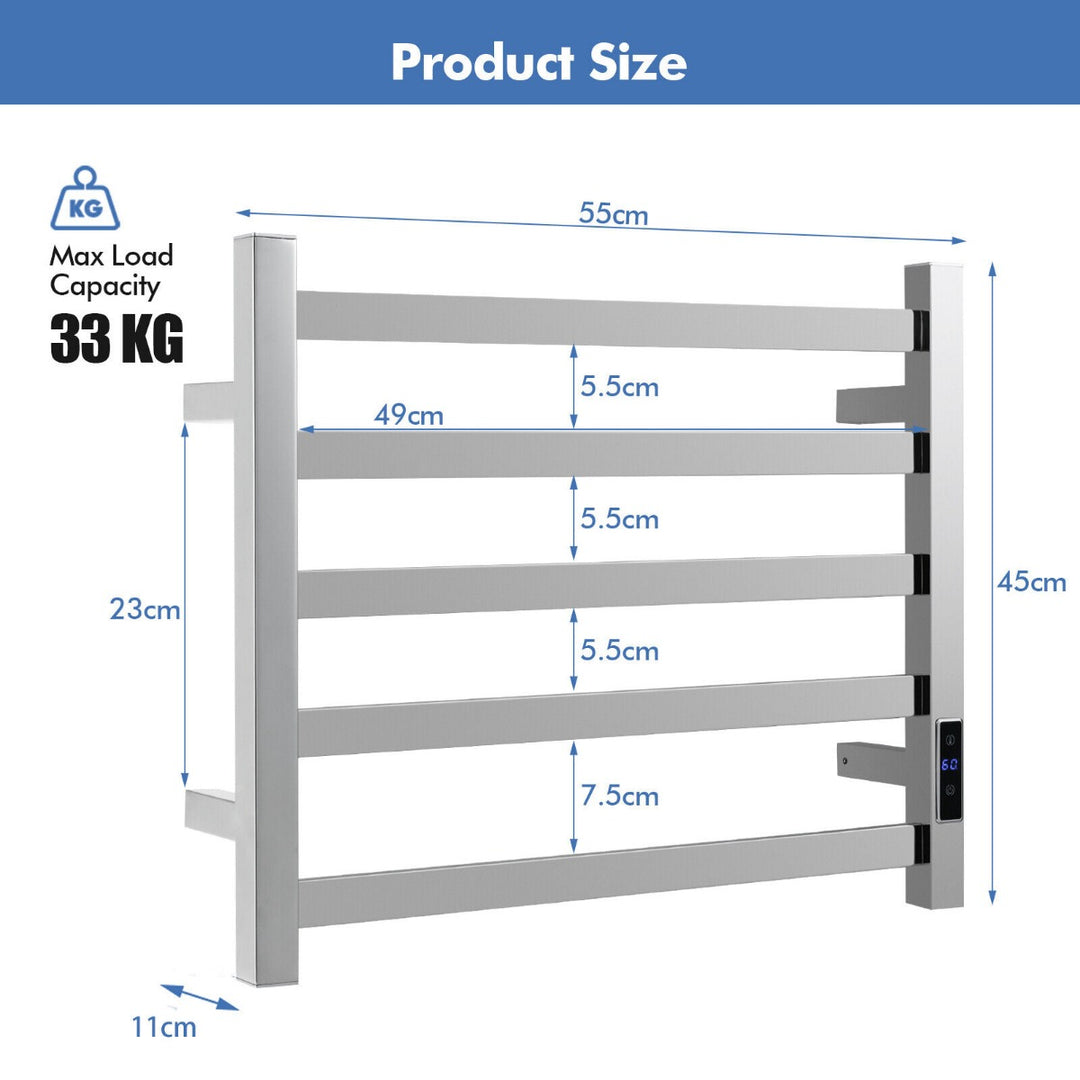 Wall Mounted Electric Heated Towel Rack with LED Display for Bathroom-5-Tier