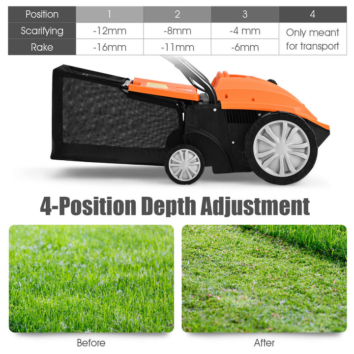 2 in 1 Electric Scarifier and Lawn Aerator with 40L Collection Box-Orange