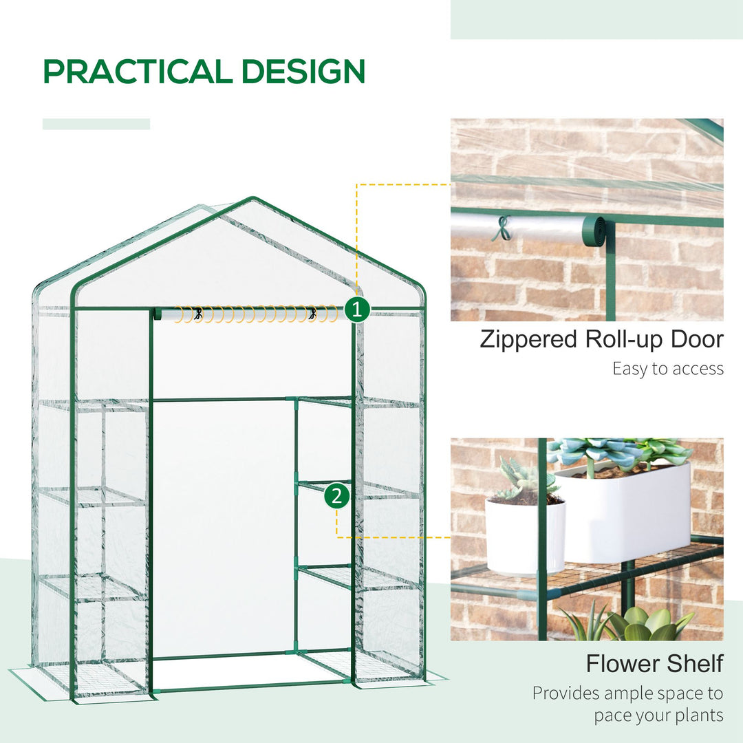 Outsunny 4 Tiers 8 Shelves Metal Frame Walk in Portable Greenhouse Transparent 143 L x 73W x 195H cm