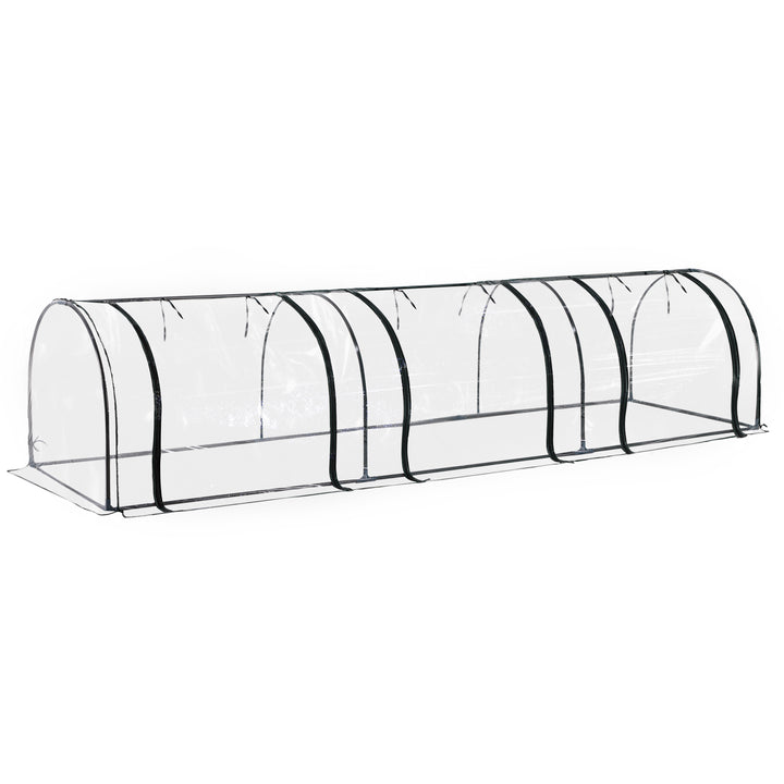 Portable Small Greenhouse, Steel Frame with Zipper Doors,PVC Tunnel Greenhouse Plant Grow House, 350Lx100Wx80Hcm-Dark Green/Transparent