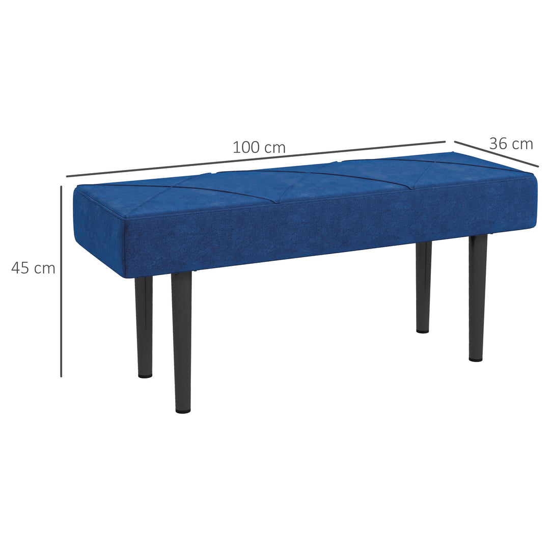 End of Bed Bench with X-Shape Design and Steel Legs, Upholstered Hallway Bench for Bedroom, Blue