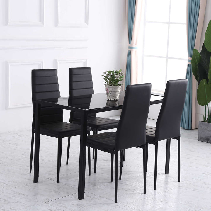 Modern Rectangular Dining Table for 4 People with Tempered Glass Top & Metal Legs - Black (Chairs Not Included)