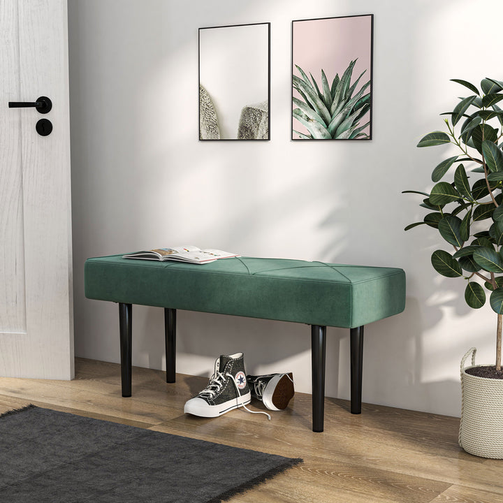 End of Bed Bench with X-Shape Design and Steel Legs, Upholstered Hallway Bench for Bedroom, Green