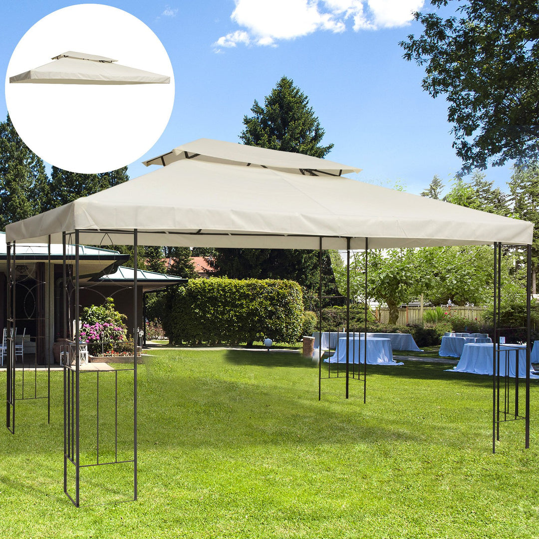 Outsunny 3x4m Gazebo Replacement Roof Canopy 2 Tier Top UV Cover Garden Patio Outdoor Sun Awning Shelters Cream (TOP ONLY)
