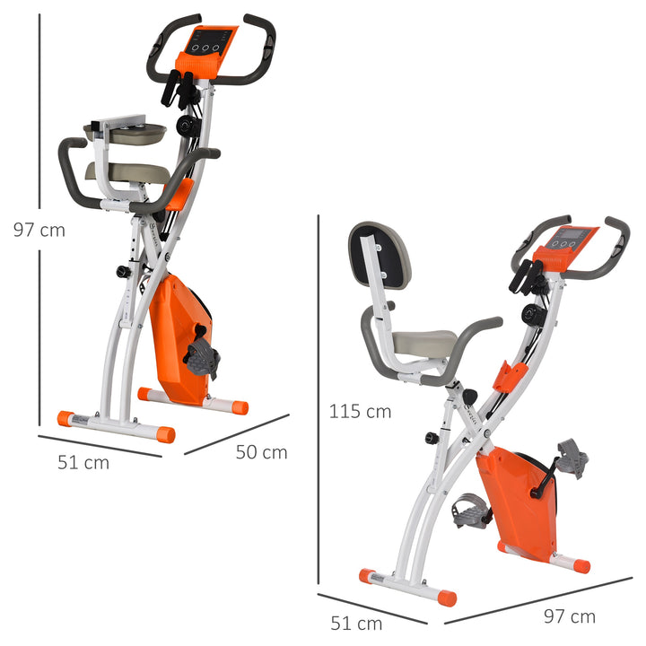 HOMCOM 2-in-1 Upright  Exercise Bike Stationary Foldable Magnetic Recumbent Cycling with Arm Resistance Bands Orange