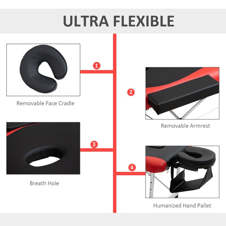 Foldable Massage Table Professional Salon SPA Facial Couch Bed Black and Red