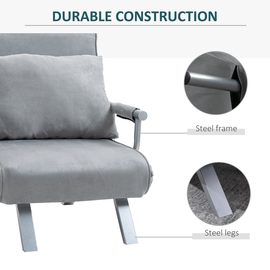 HOMCOM 2-In-1 Design Single Sofa Bed Sleeper, Foldable Armchair Bed Lounge Couch w/ Pillow, Light Grey