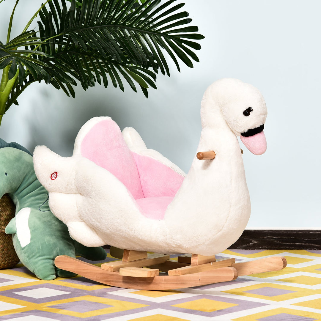 Swan Rocking Horse Kids Wooden Ride On Plush Toy w/ Music