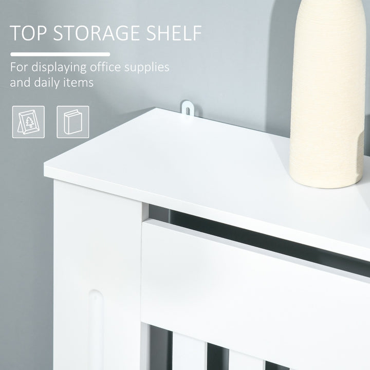 MDF Radiator Cover Wooden Cabinet Shelving Home Office Vertical Slattted Vent White 78L x 19W x 81H