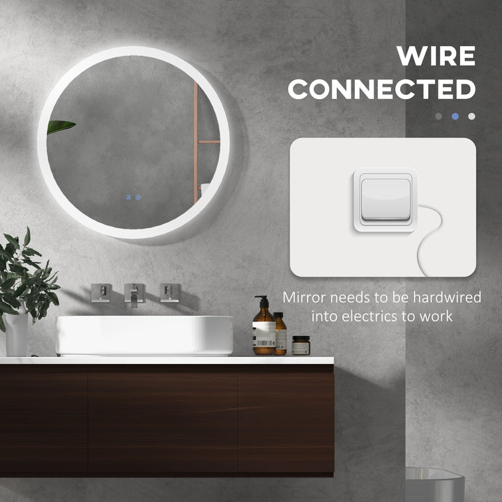 Round Bathroom Mirror with LED Lights, 3 Temperature Colours, Defogging Film, Aluminium Frame, Hardwired, 60 x 60Êcm