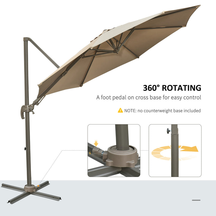 3M Cantilever Patio Parasol Roma Umbrella Hanging Sun Shade Canopy Cover Tilt Crank 360 Degree Rotating System Khaki