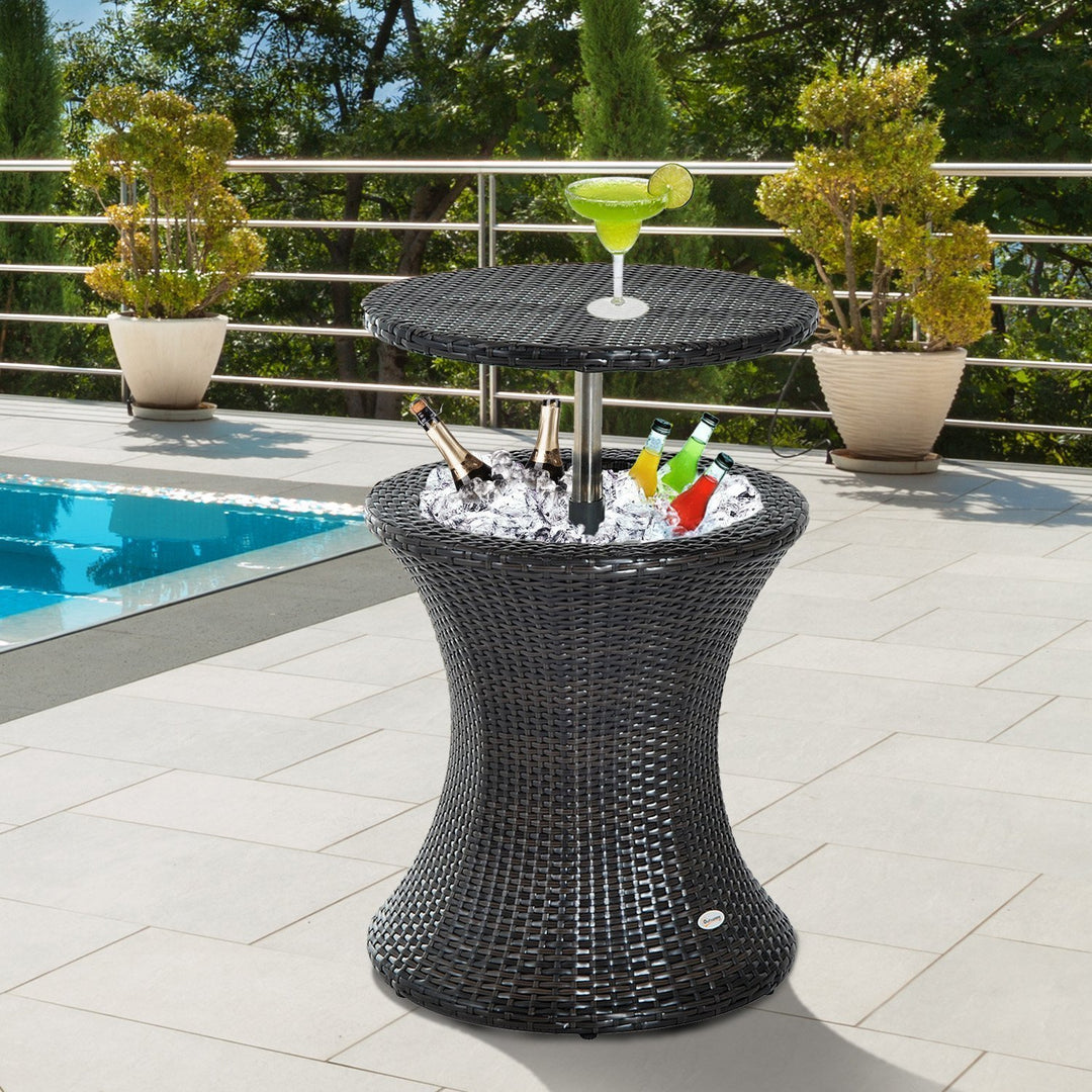 Rattan Ice Bucket Table Beer Cooler For Outdoor Patio Party Bar Garden  Brown