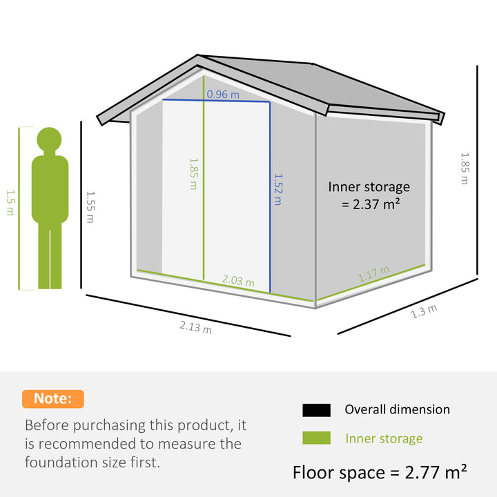 Lockable Garden Shed Large Patio Roofed Tool Metal Storage Building Foundation Sheds Box Outdoor Furniture, 7ft x 4ft, Dark Grey