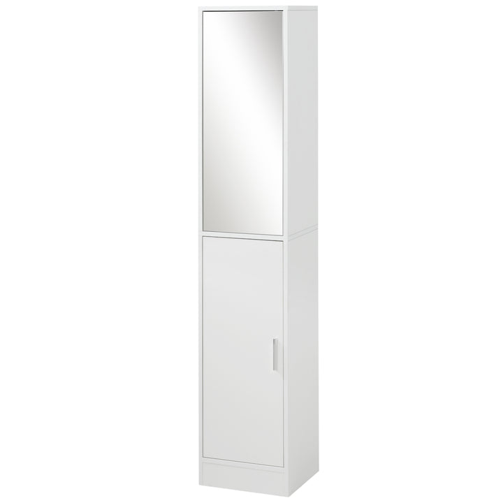 kleankin Tall Mirrored Bathroom Cabinet, Bathroom Storage Cupboard, Floor Standing Tallboy Unit with Adjustable Shelf, White