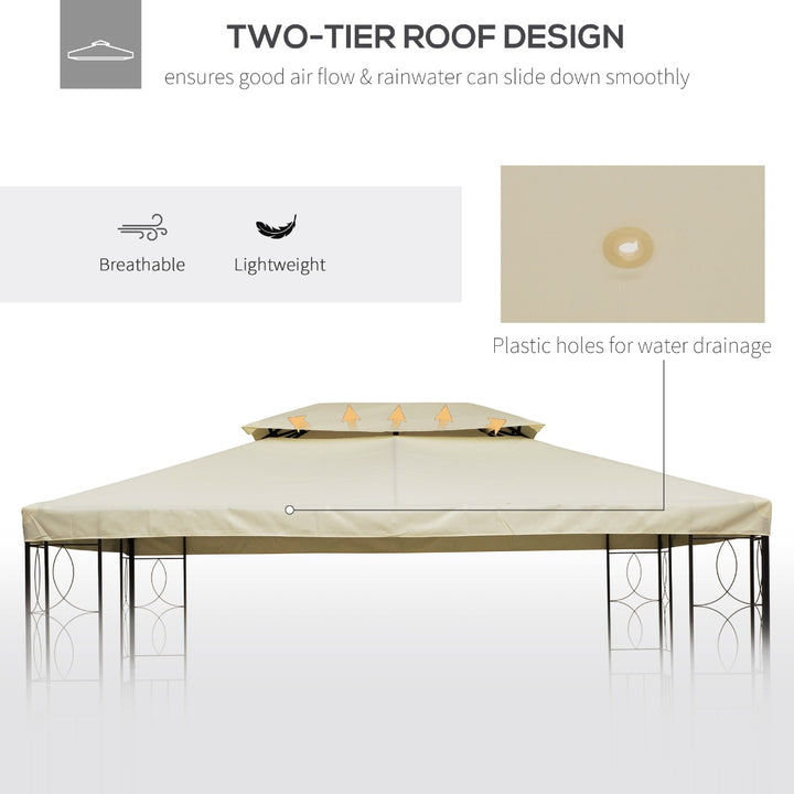 Outsunny 3x4m Gazebo Replacement Roof Canopy 2 Tier Top UV Cover Garden Patio Outdoor Sun Awning Shelters Cream (TOP ONLY)
