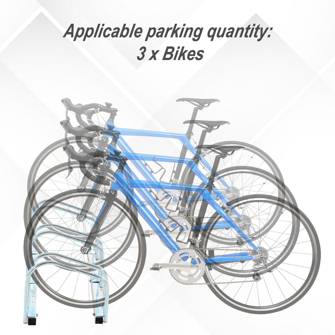 HOMCOM Bike Stand Parking Rack Floor or Wall Mount Bicycle Cycle Storage Locking Stand 76L x 33W x 27H (3 Racks, Silver)
