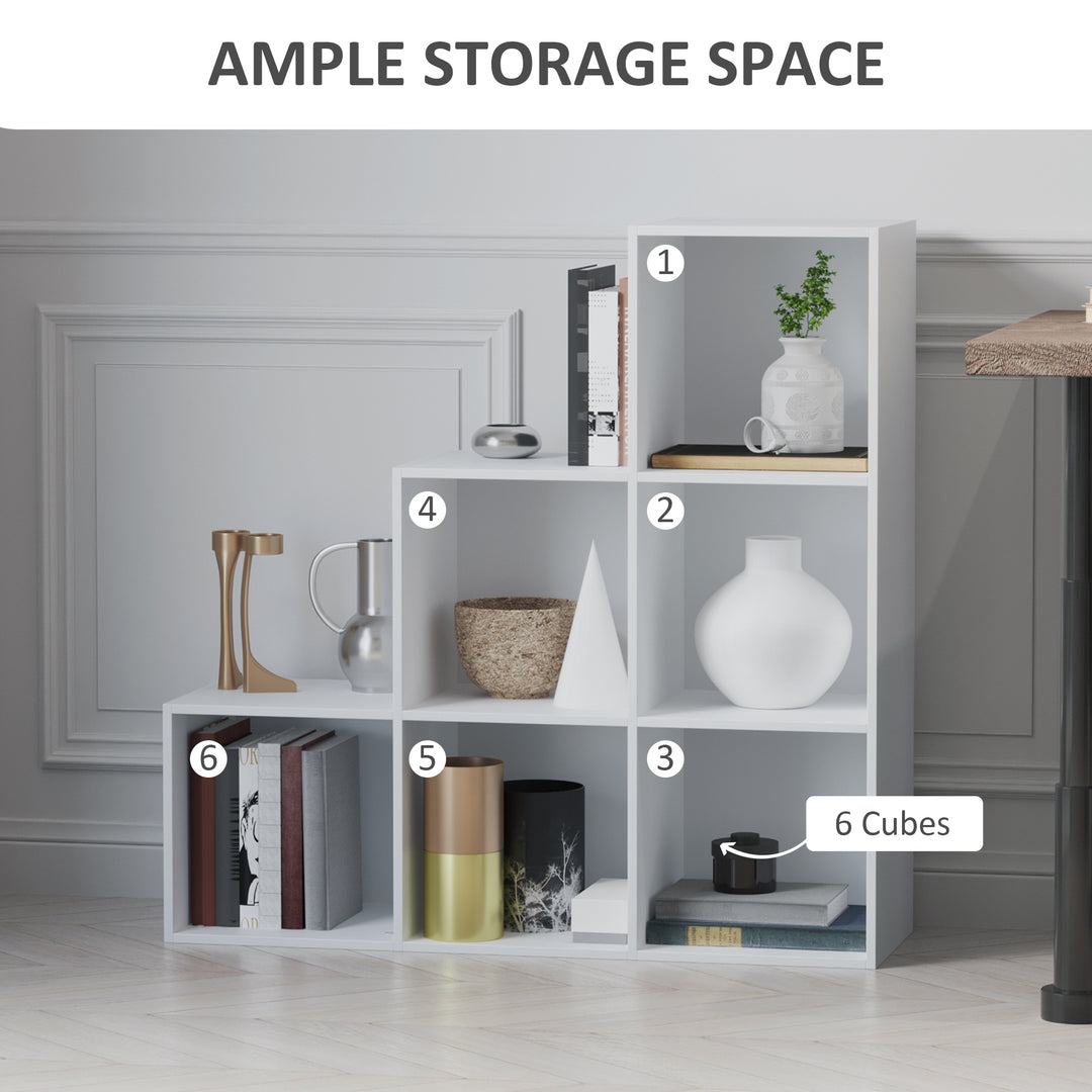HOMCOM 3-tier Step 6 Cubes Storage Unit Particle Board Cabinet Bookcase Organiser Home Office Shelves - White